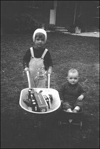 David Lowe (in helmet) with sister Jessica, as children