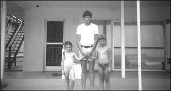 David Lowe and sister Jessica with father Peter Lowe, on holiday at Gold Coast, 1970s, photo Margaret Lowe